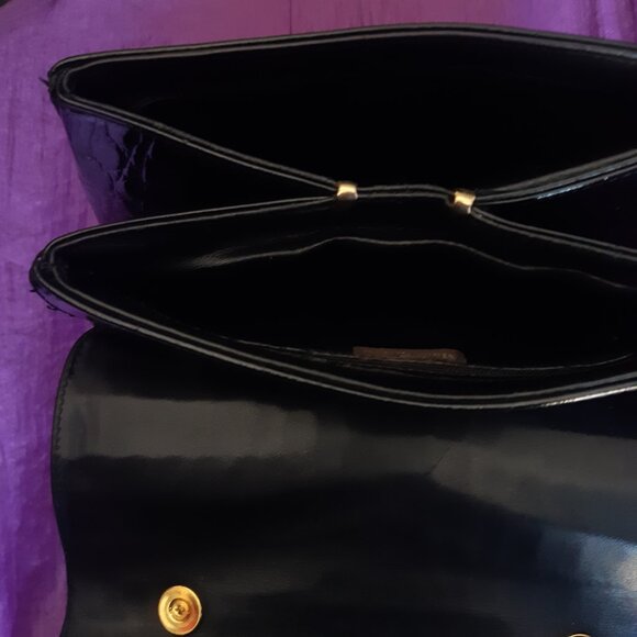 Vintage Faux Alligator Patent Black Evening Bag Purse Made in Italy - Picture 14 of 16
